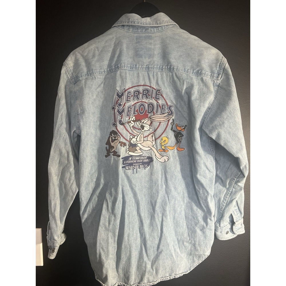 Looney Tunes Denim Shirt Mens S Bugs Bunny Warner Bros #80s #90s #VTG - Picture 2 of 5